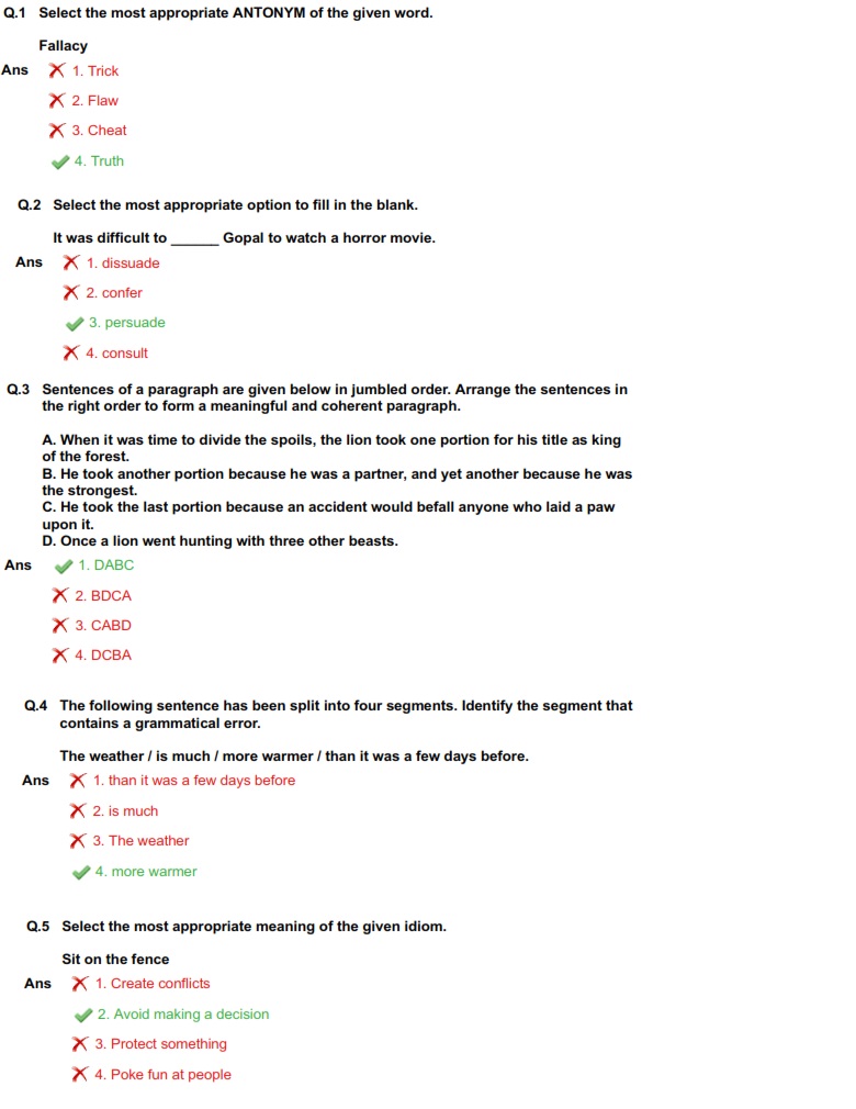 SSC CGL 2020 EXAM PAPER Held On 18 August 2021 Shift 3 English 